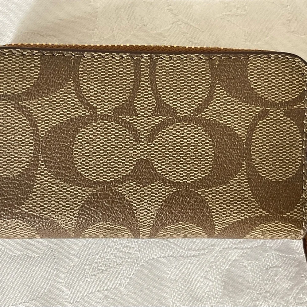 Coach Women's Khaki Signature Logo Canvas Small Two Zippered Zip Around Wallet - Picture 2 of 5